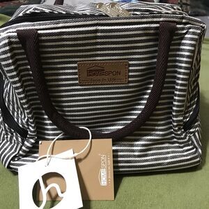HOMESPON Insulated Lunch Bag Lunch Box Cooler Tote Stripes Brown Handles
